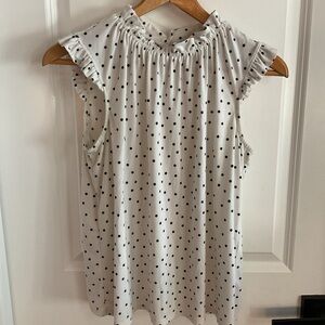 Adrianna Papell - Polka Dot Ruffled Cap Sleeve Blouse - White & Black - Ladies M